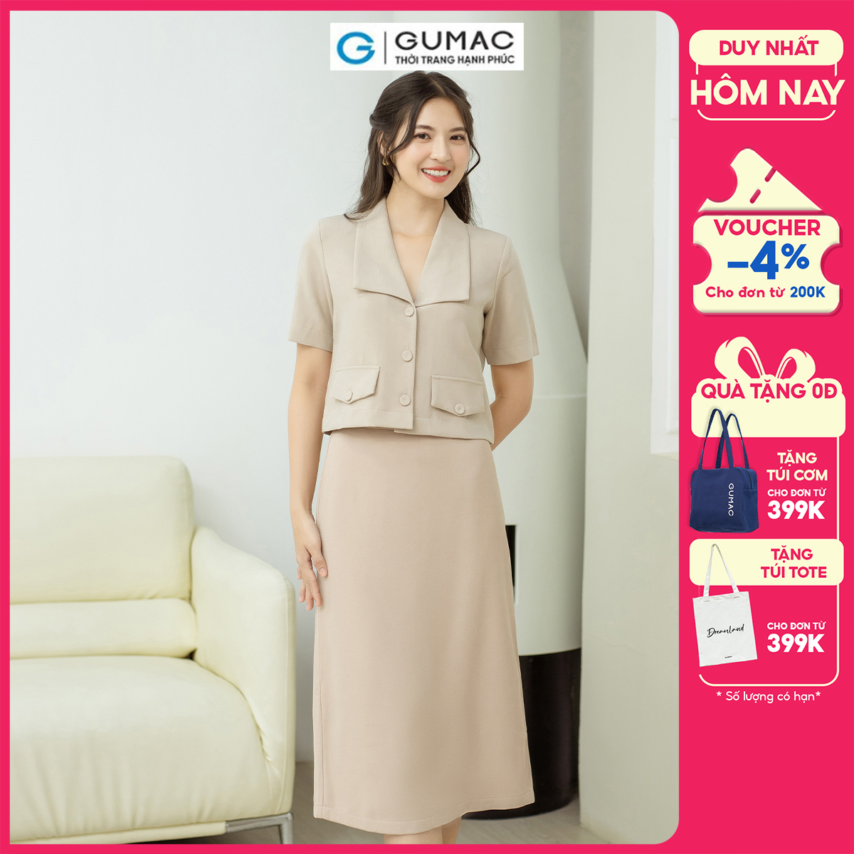 Chân váy suông midi GUMAC VD08067