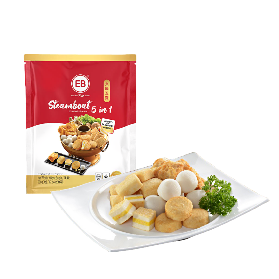 Combo Viên Thả Lẩu 5 trong 1 Malaysia EB thượng hạng - 500g/ gói - Viên thả lẩu đông lạnh