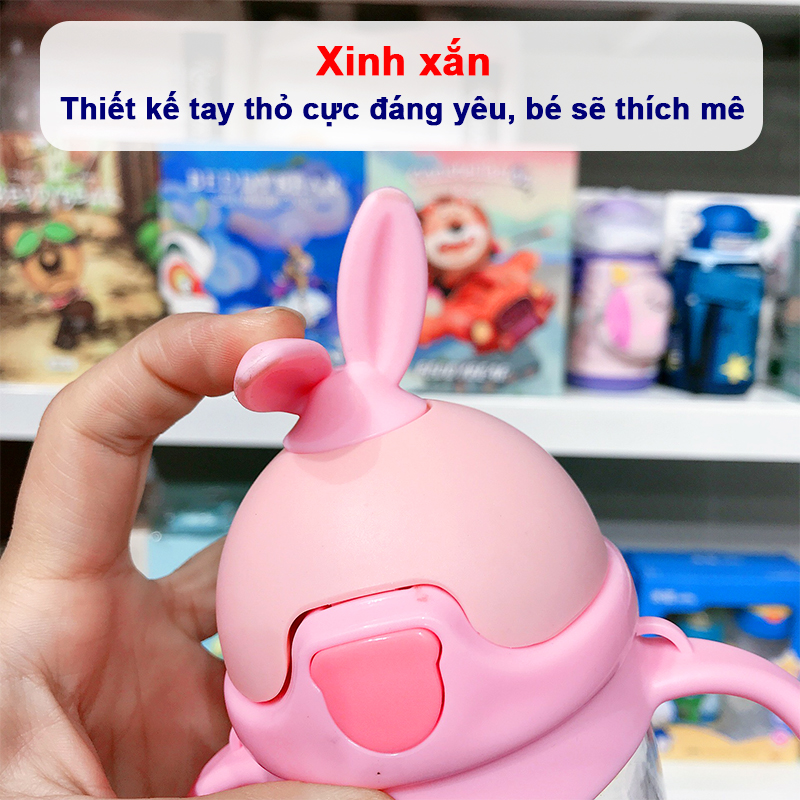 Bình nước cho bé 1-5 tuổi hình thú vui nhộn Baby-S, Bình uống nước cho bé có tay cầm tiện lợi – SBN008