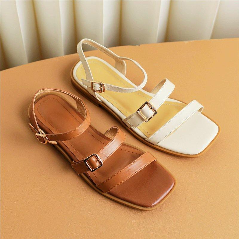 Giày sandal đế bệt mũi vuông 2 quai-CH50- dép quai hậu dây mảnh 1 khoá vuông dosareal phong cách truyền thống