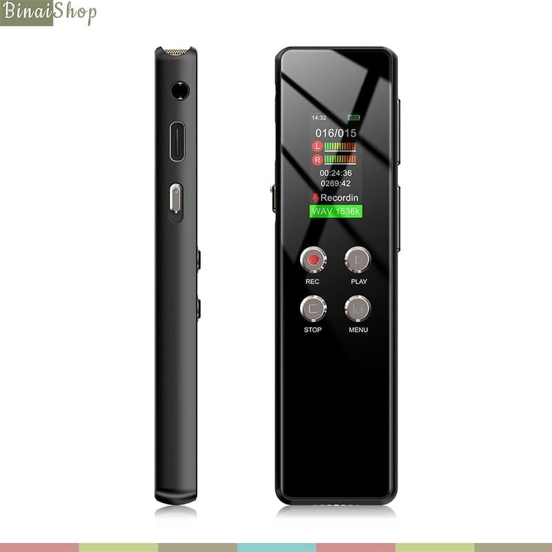 Ruizu V01 / V02 - Máy Ghi Âm Đa Hướng 1536 Kbps, Giảm Tiếng Ồn, Thời Lượng Ghi 11H (64GB) - Hàng Chính Hãng
