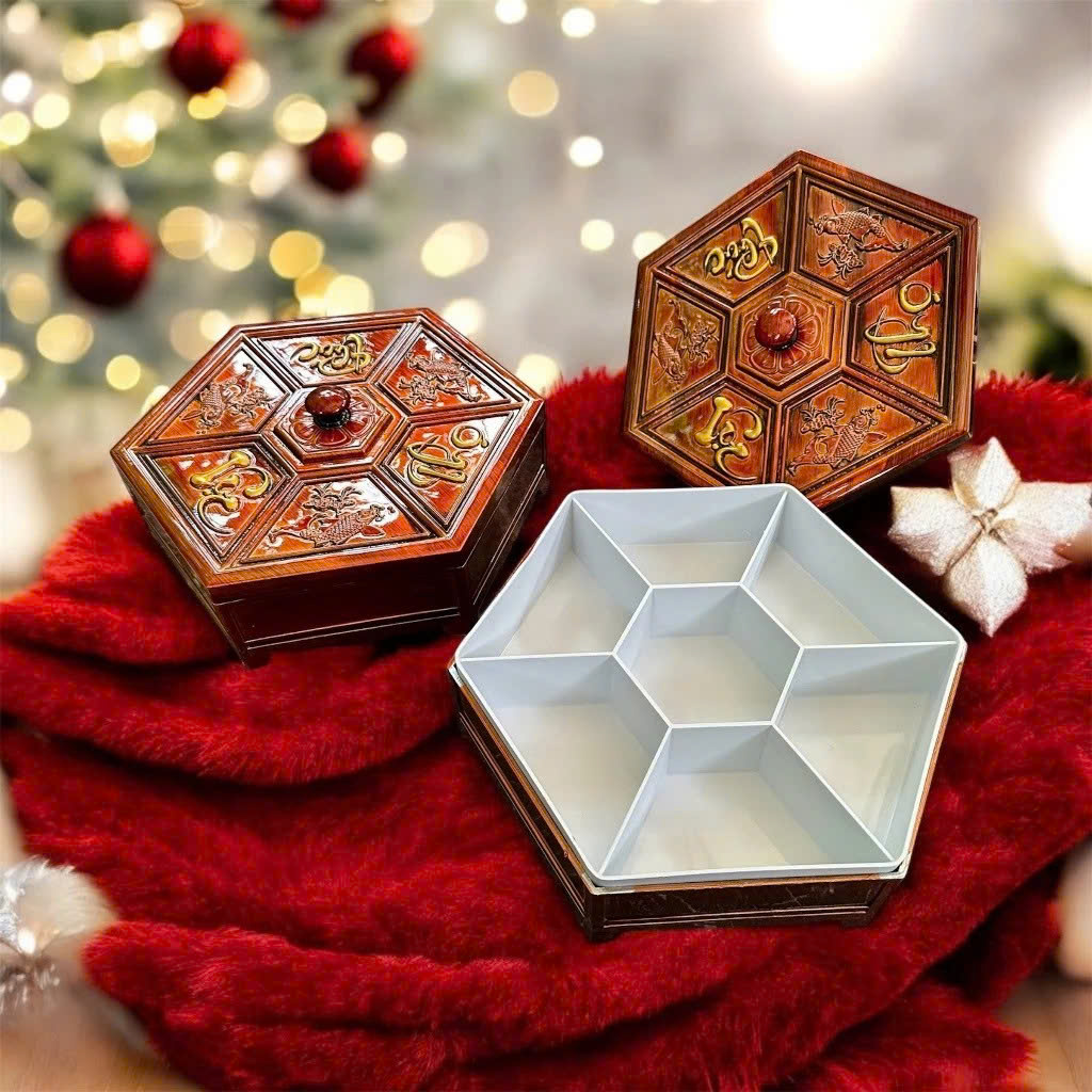 Khay Đựng Bánh Kẹo Mứt Tết Giả Gỗ Phúc Lộc Thọ – Hộp Mứt Tết Cá Chép Vàng 7 Ngăn Sang Trọng, Tiện Lợi - HÀNG CHÍNH HÃNG MINIIN