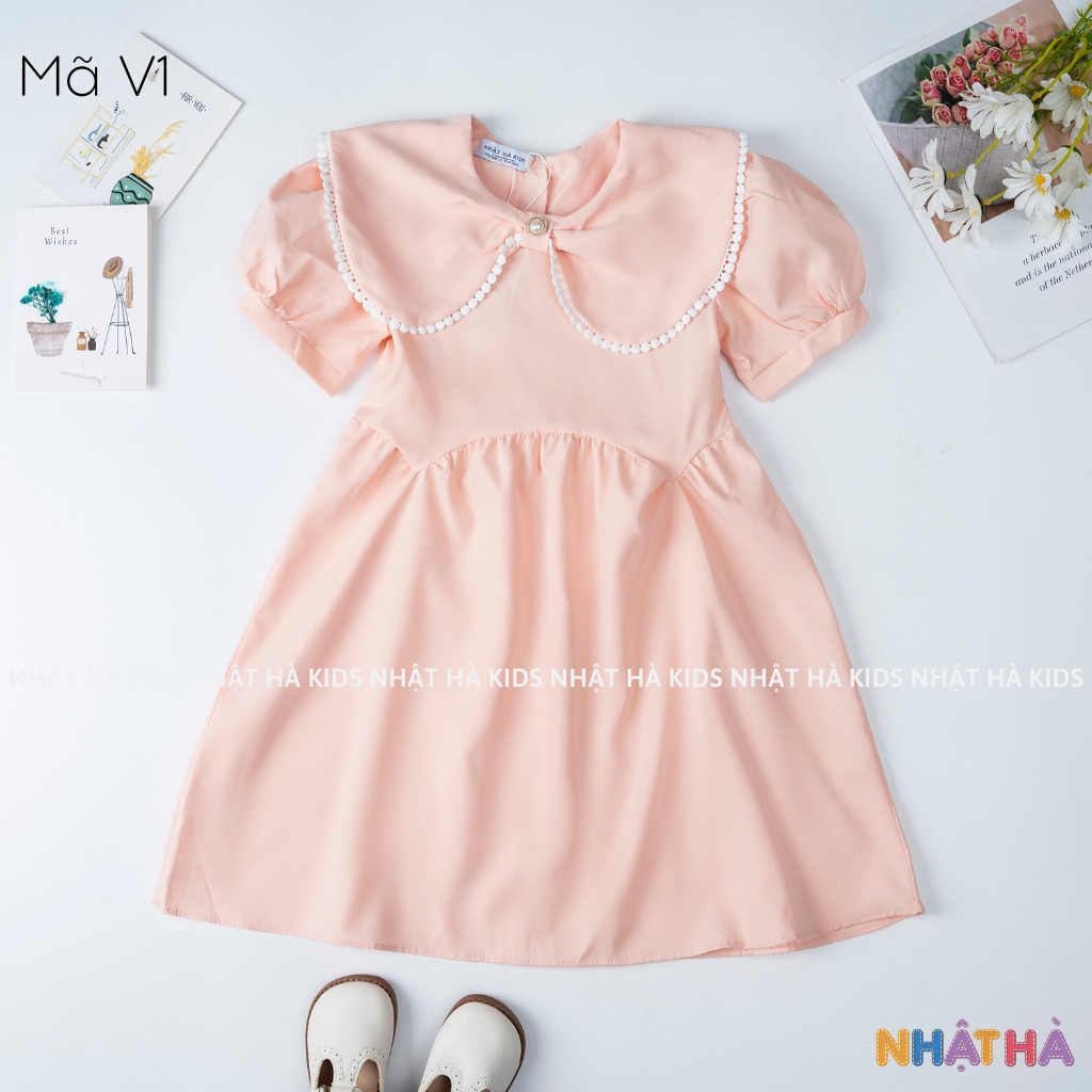 Váy bé gái công chúa V1 chất thô lụa siêu mát dáng xòe size đại 11-45kg