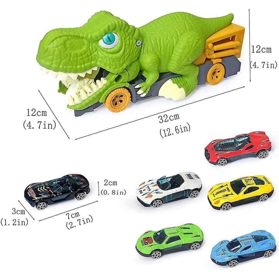 Xe đồ chơi ô tô, Xe đồ chơi khủng long SIÊU TO KHỔNG LỒ, Mô hình xe khủng long nuốt ô tô bé - Tặng kèm 6 xe ô tô đồ chơi