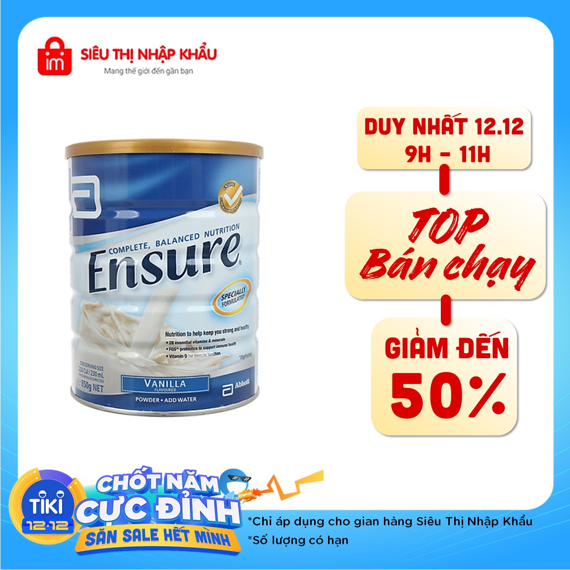 Sữa Bột Ensure Úc Vị Vani (850g)