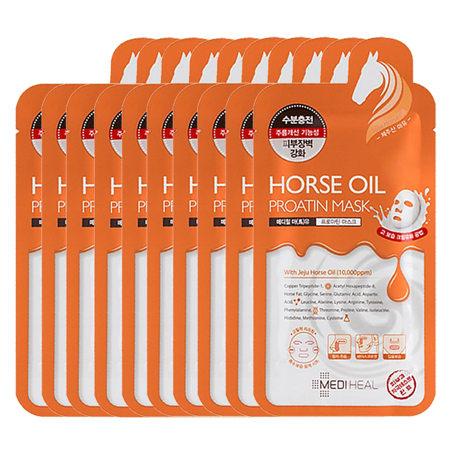 Combo 10 Mặt Nạ Tinh Chất Dầu Ngựa Giúp Da Khỏe, Tươi Trẻ Mediheal Horse Oil Proatin Mask 27ml x10