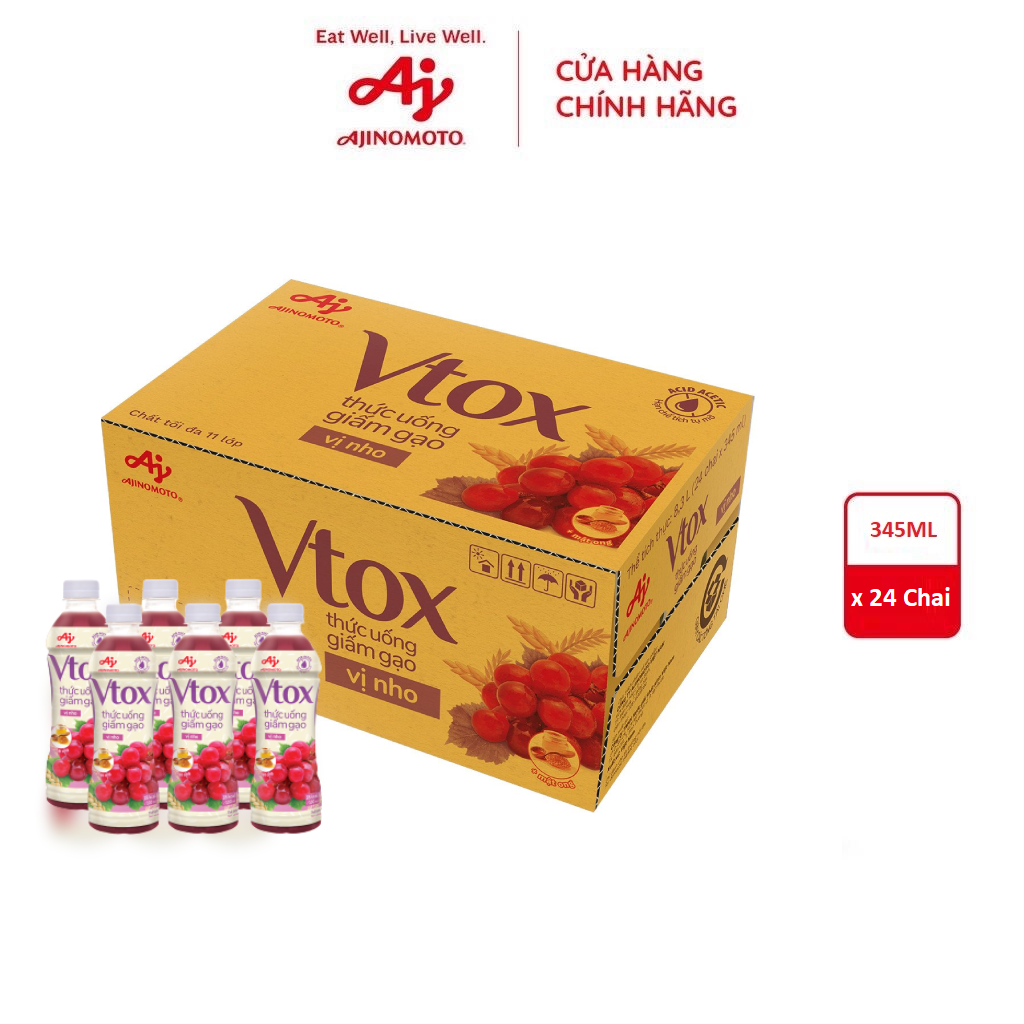 Thùng 24 Chai Thức Uống Giấm Gạo "Vtox" - Vị Nho 345ml/Chai