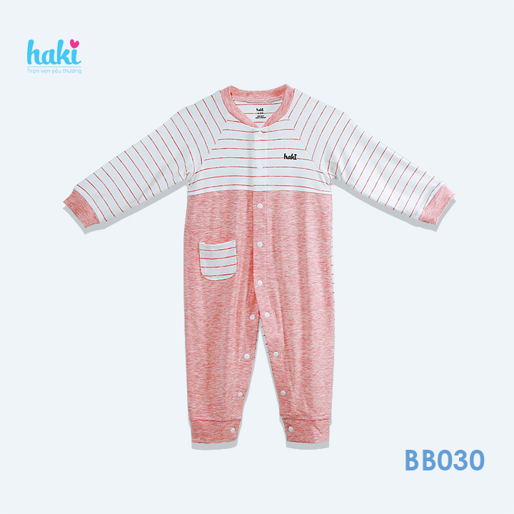 Body cho bé sơ sinh vải sợi tre cao cấp siêu mềm mịn - body suit cho trẻ sơ sinh - bé trai - bé gái , Bộ áo liền quần bodysuit cho bé , body dài tay cài giữa phối thân trước size cho bé từ newborn đến 12 tháng (2.5- 10kg) HAKI BB030