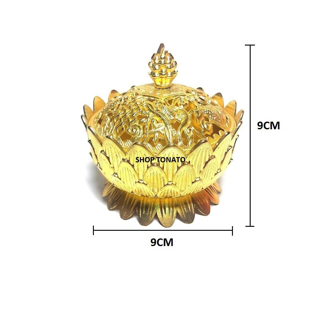 LƯ XÔNG TRẦM HỢP KIM SEN CHẠM LỚN VÀNG,ĐEN TẶNG 3 NỤ TRẦM