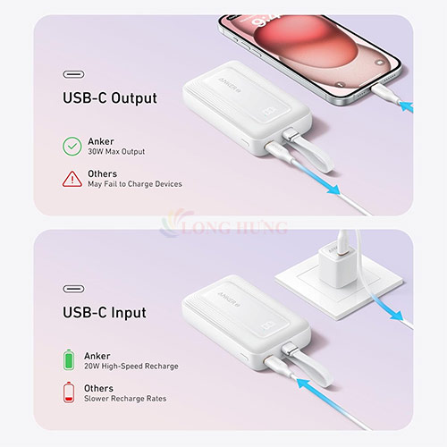 Sạc dự phòng Anker Zolo Power Bank 1USB 1Type-C 30W 10000mAh A1688/20000mAh A1689 - Hàng chính hãng