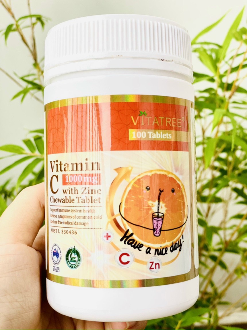 Thực Phẩm Chức Năng VITATREE Vitamin C + ZINC 1000mg Tăng Cường Đề Kháng ( Viên Nhai 100 viên )