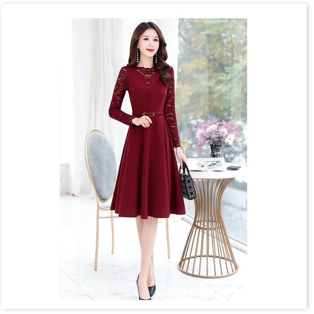 Đầm poly 2 da phối ren tay dài cực sang trọng , tôn dáng cho các nàng KME FASHION