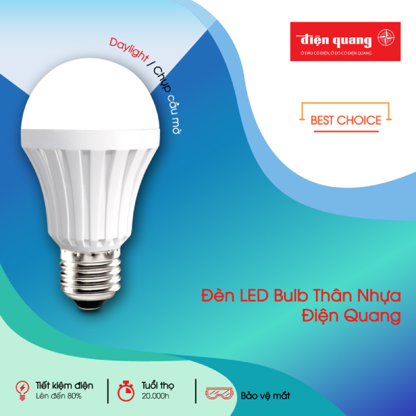 Đèn led bulb thân nhựa Điện Quang ĐQ LEDBUA80 09765 (9W Daylight chụp cầu mờ)