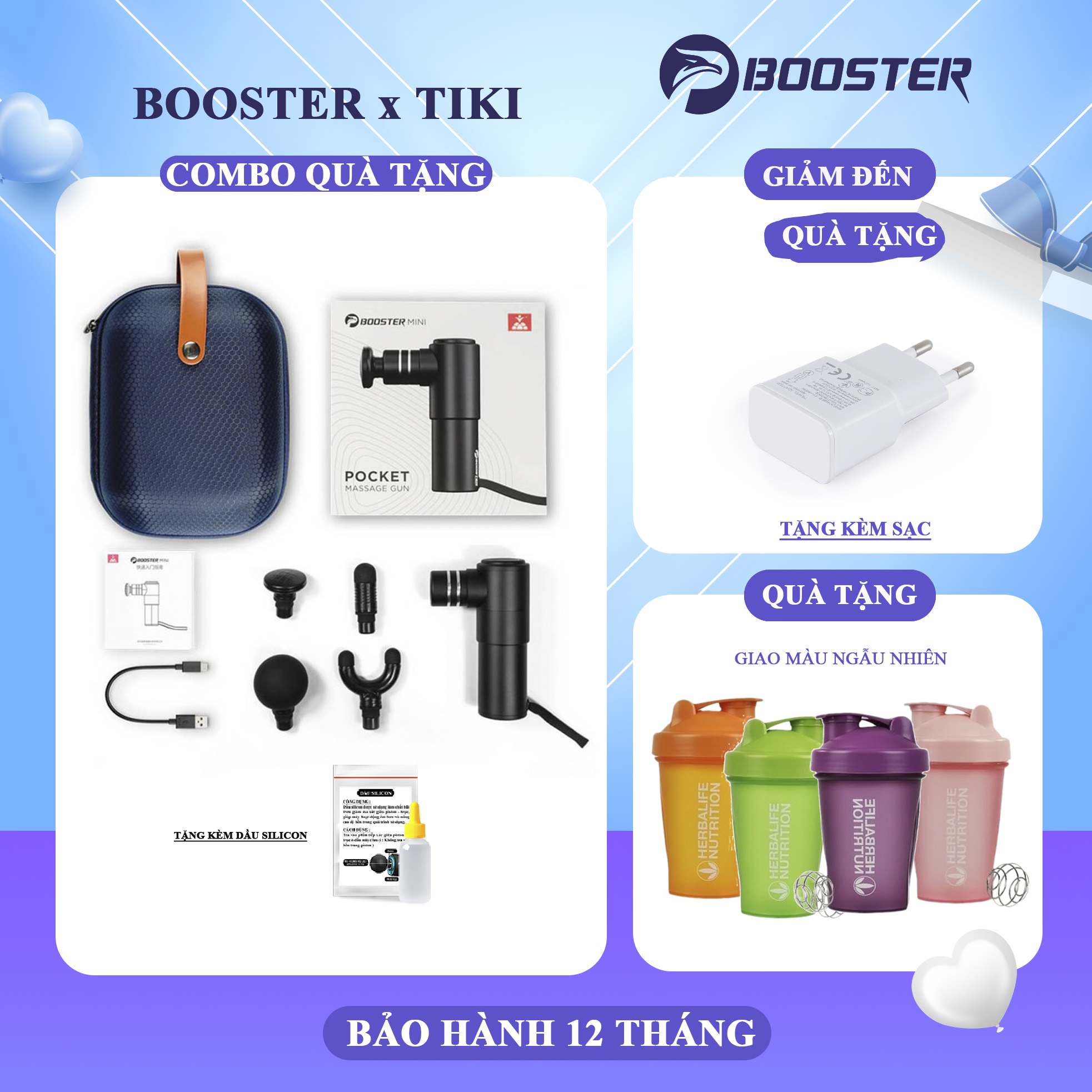 Máy Massage Gun Toàn Thân Thư Giãn Cơ Bắp Booster Mini -Nguyên Seal Cao cấp - Có Vali Đi Kèm