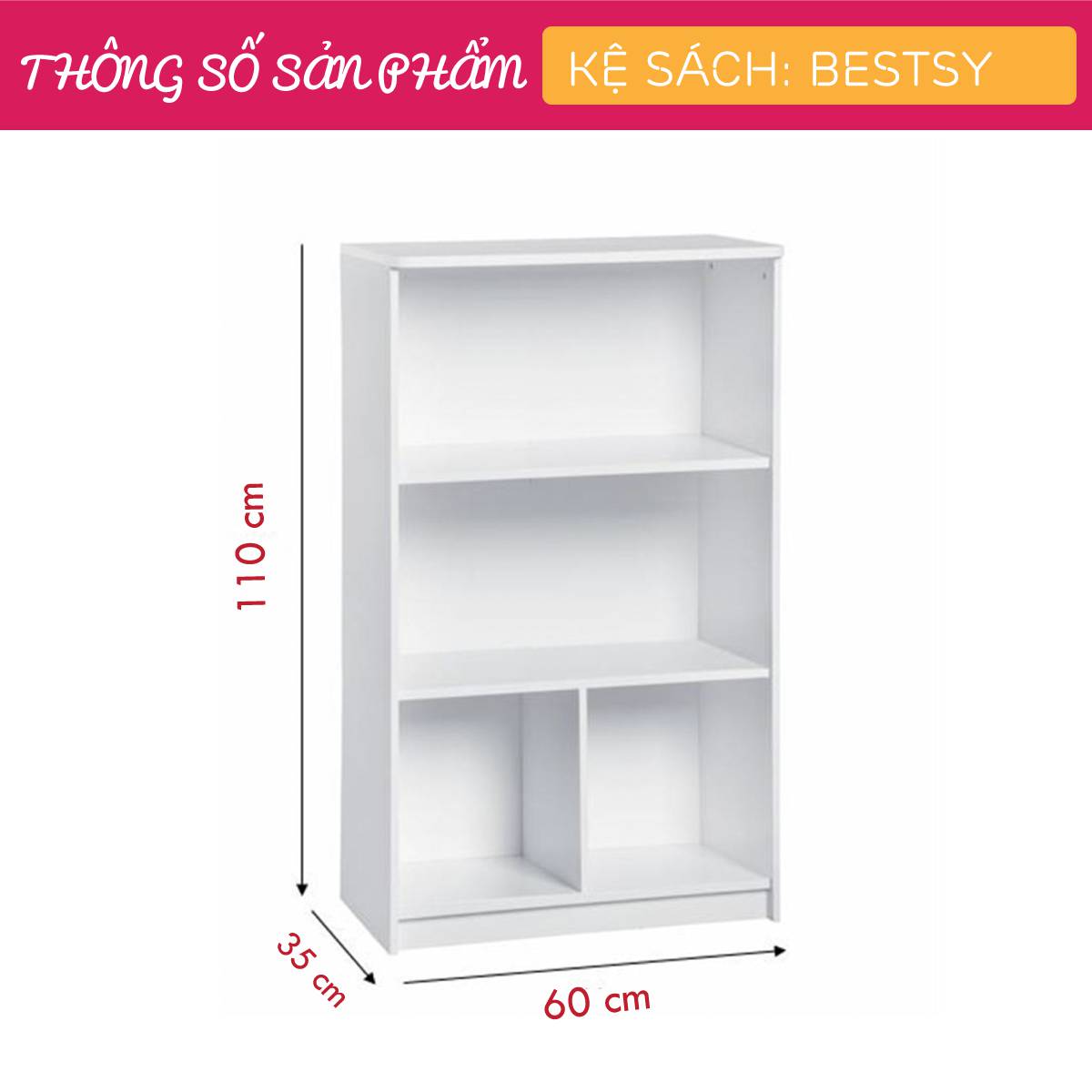 Kệ sách gỗ hiện đại SMLIFE Bestsy | Gỗ MDF dày 17mm chống ẩm | D60xR35xC110cm