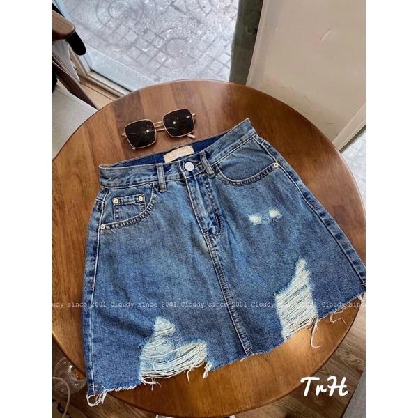 Chân váy jeans dáng ngắn basic chất đẹp co dãn