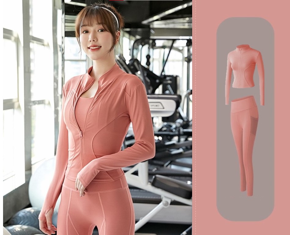 Set quần áo tập gym yoga 2 món, bộ đồ tập gym nữ, quần dài và áo khoác thời trang ôm body