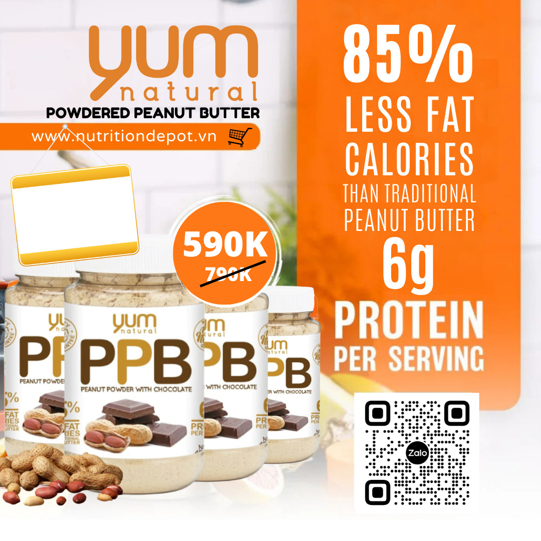 Combo 2 hũ bột bơ đậu phộng hữu cơ ít béo Yum Natural 450g vị Chocolate - Nutrition Depot Vietnam