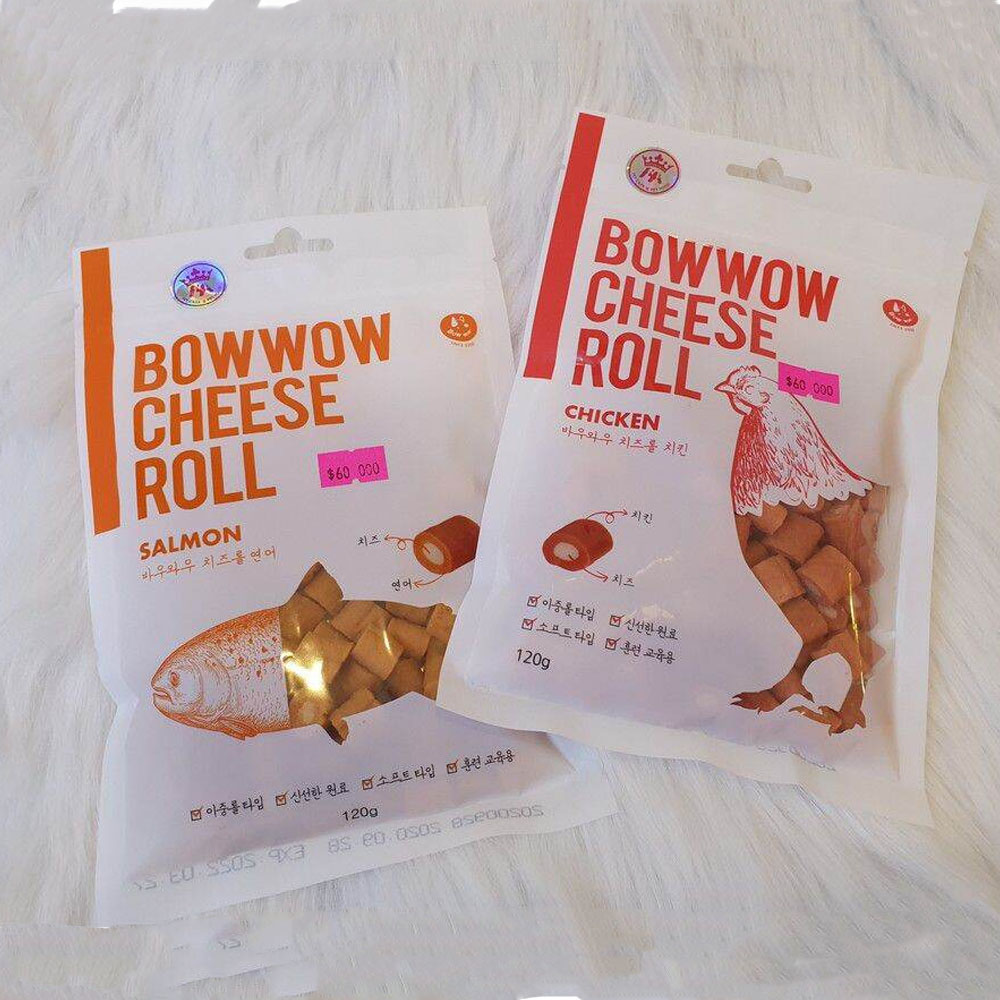 Snack Thưởng Phô Mai Cuộn Gà Và Cá Hồi Cho Thú Cưng Bowwow 120g