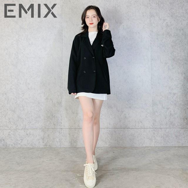 Áo khoác blazer công sở a5574 EMIX (màu đen), dáng dài, cổ vest, dài tay, form rộng, freesize, vải 1 lớp KHÔNG LỘ