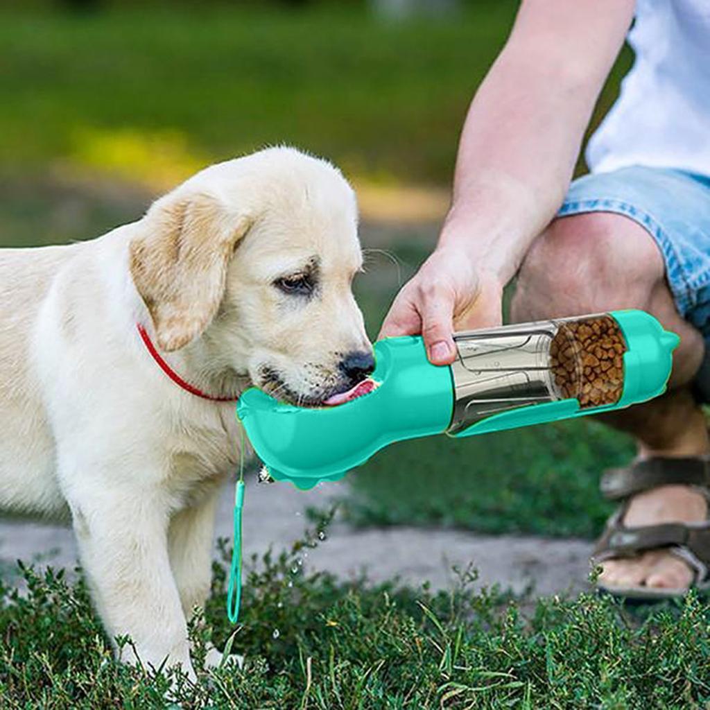 4 In 1 Dog Water Bottle Dispenser Bowl Feeder For Walking Hiking Blue