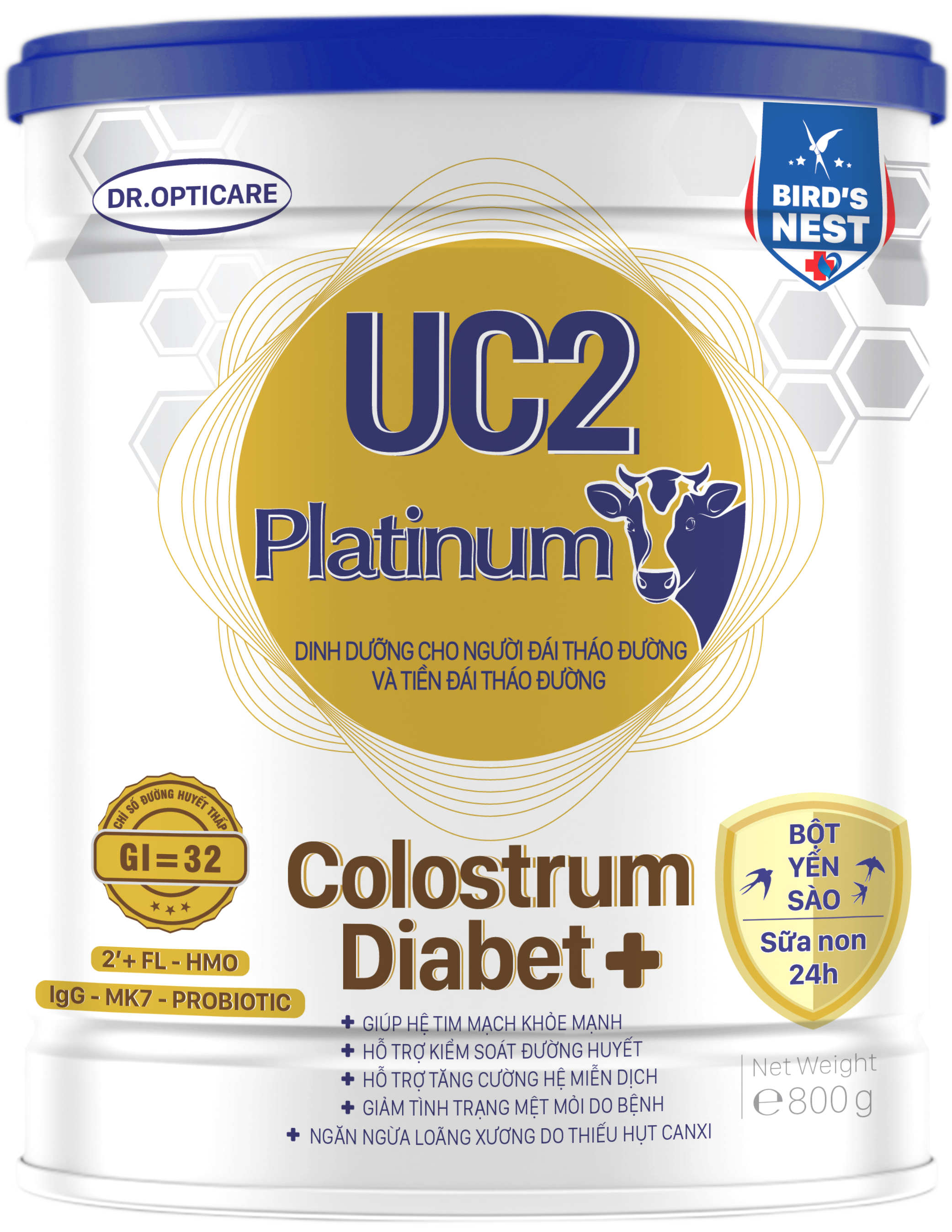 Sữa bột UC2 Platinum Colostrum Diabet+ 800g (dinh dưỡng cho người đái tháo đường và tiền đái tháo đường)