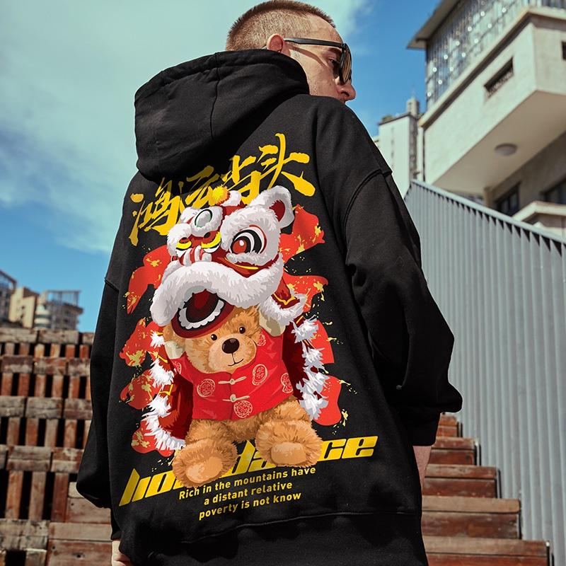 Áo Hoodie nam chất nỉ cao cấp from rộng in hình gấu sư tử độc lạ