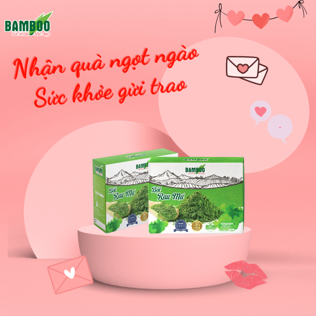 Combo 2 Bột rau má BAMBOO nguyên chất, siêu mịn hộp 60g/ 20 gói