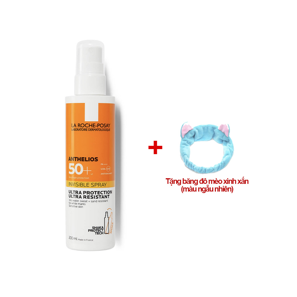 Xịt Chống Nắng Toàn Thân Không Màu La Roche-Posay Anthelios Invisible Spray SPF50+ 200ml (Tặng băng đô mèo xinh xắn)