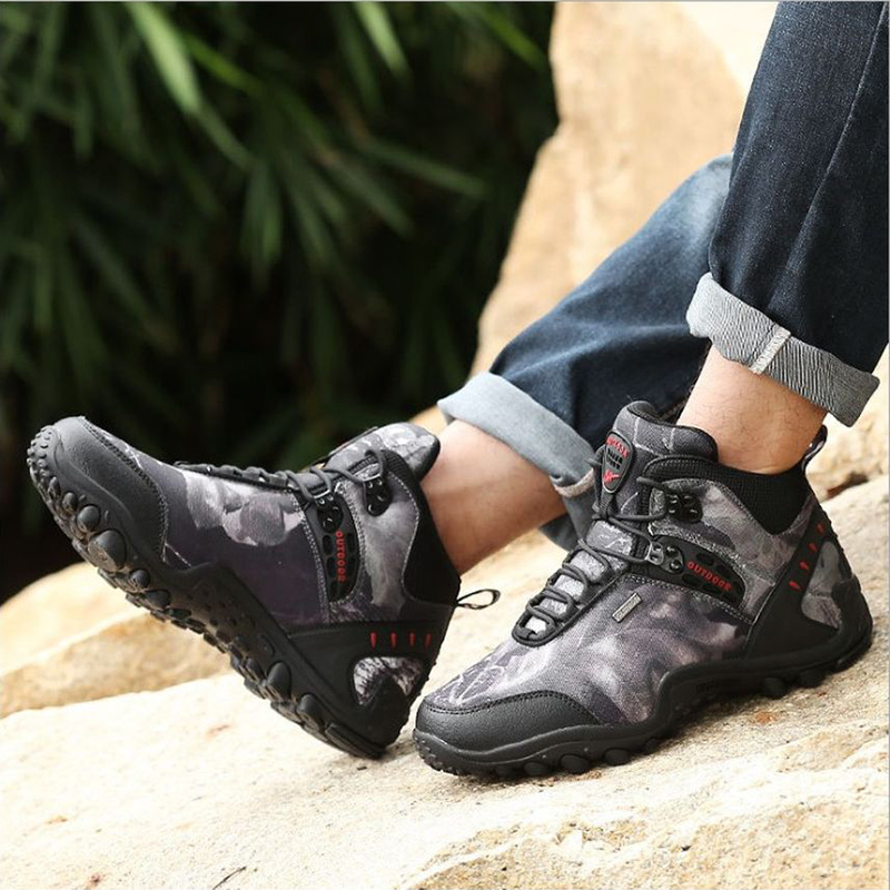 Men'S Outdoor Hiking Shoes Camouflage Matte Leather Waterproof Walking Shoes