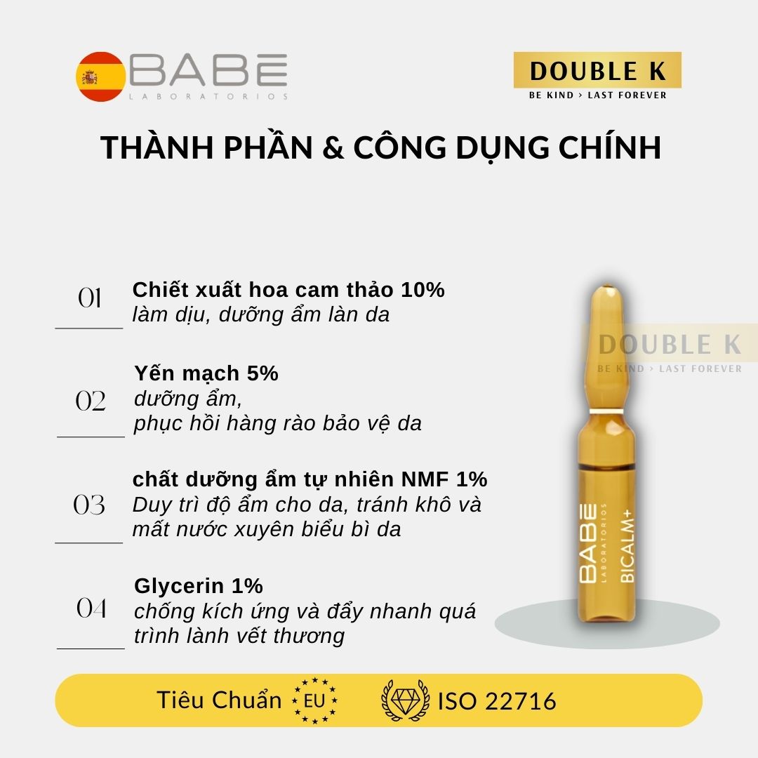 Huyết Thanh Phục Hồi Da BABE BiCalm+ - Làm Dịu Làn Da, Ngừa Kích Ứng - Double K