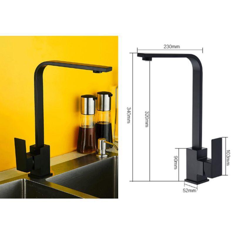 Vòi rửa chén Nóng Lạnh Inox sus 304 sơn tĩnh điện NaNo Đen kiểu vuông dẹt cao cấp VNN04