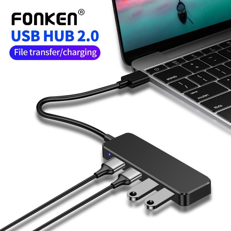 Hub chuyển đổi FONKEN với 4 cổng USB2.0 siêu mỏng cho máy tính bàn phím chuột đĩa Flash