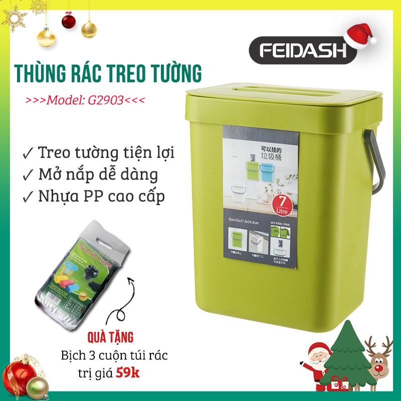 Thùng Rác Treo Tường , Treo Tủ Bếp FEIDASH - Thiết Kế Nắp Gài Mép Thùng, Thùng Có Móc Cài Cánh Tủ, Bắt Vít Hoặc Dán Tường Tiện Dụng