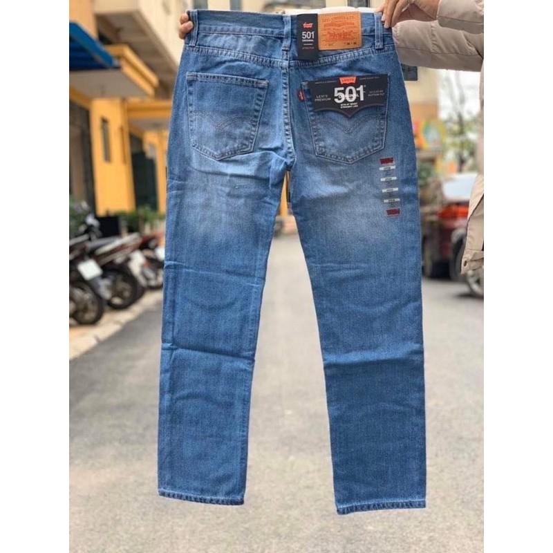 Quần jean nam ống suông xanh nhạt 501 quần bò nam ống rộng không co dãn hàng cao cấp jeans cotton haian jeans