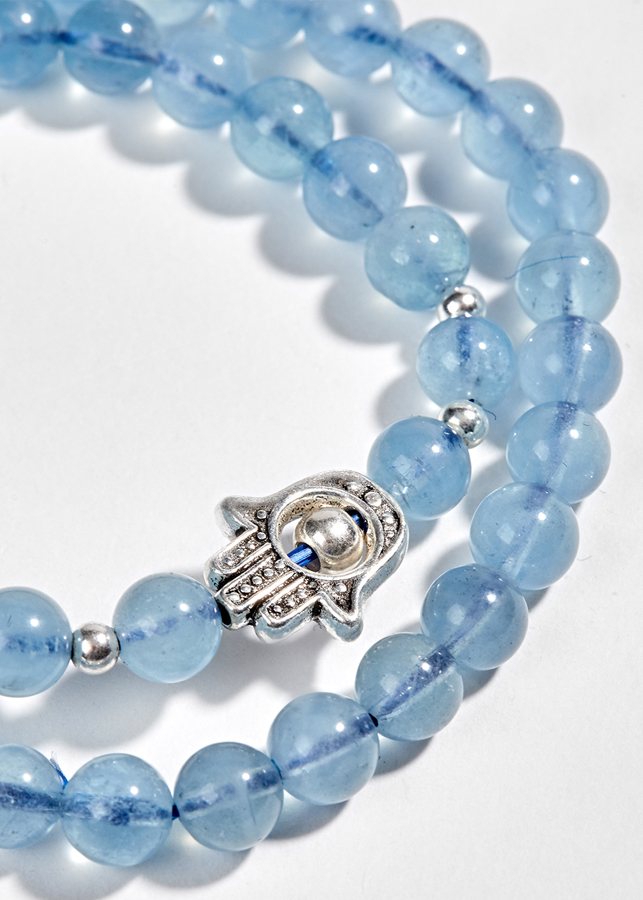 Vòng 2 Line Hải Lam Ngọc Phối Charm Cá Bạc 6mm Ngọc Quý