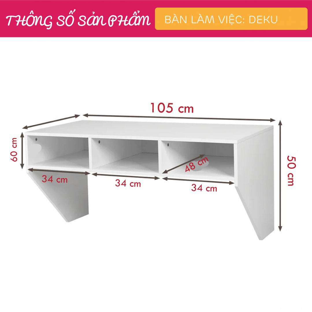 Bàn làm việc, bàn học gỗ hiện đại SMLIFE Deku | Gỗ MDF dày 17mm chống ẩm | D105xR50xC50cm