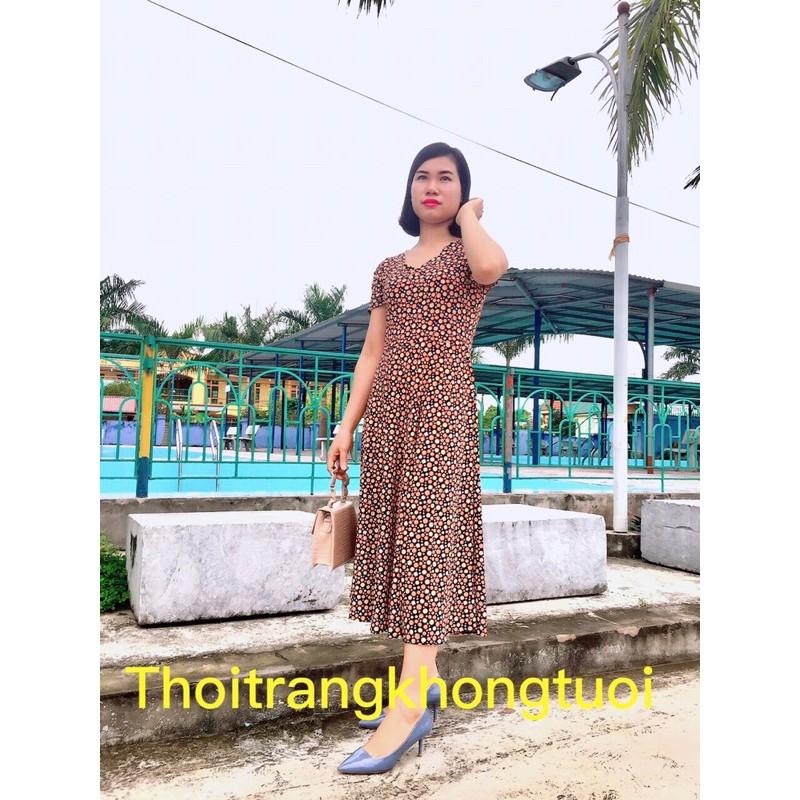 Đầm trung niên, đầm váy hoạ tiết hoa tôn dáng -LP86 vải thun lưới giãn 4 chiều mát mẻ cho mùa hè