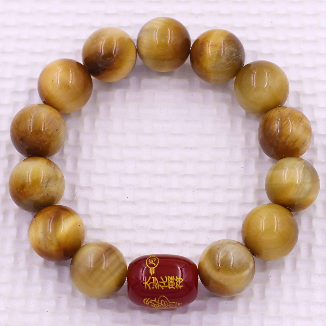 Vòng chuỗi đeo tay đá mắt hổ vàng 10 ly charm hạt giải thái tuế phù, vòng chuỗi phong thủy, giải năm hạn thái tuế