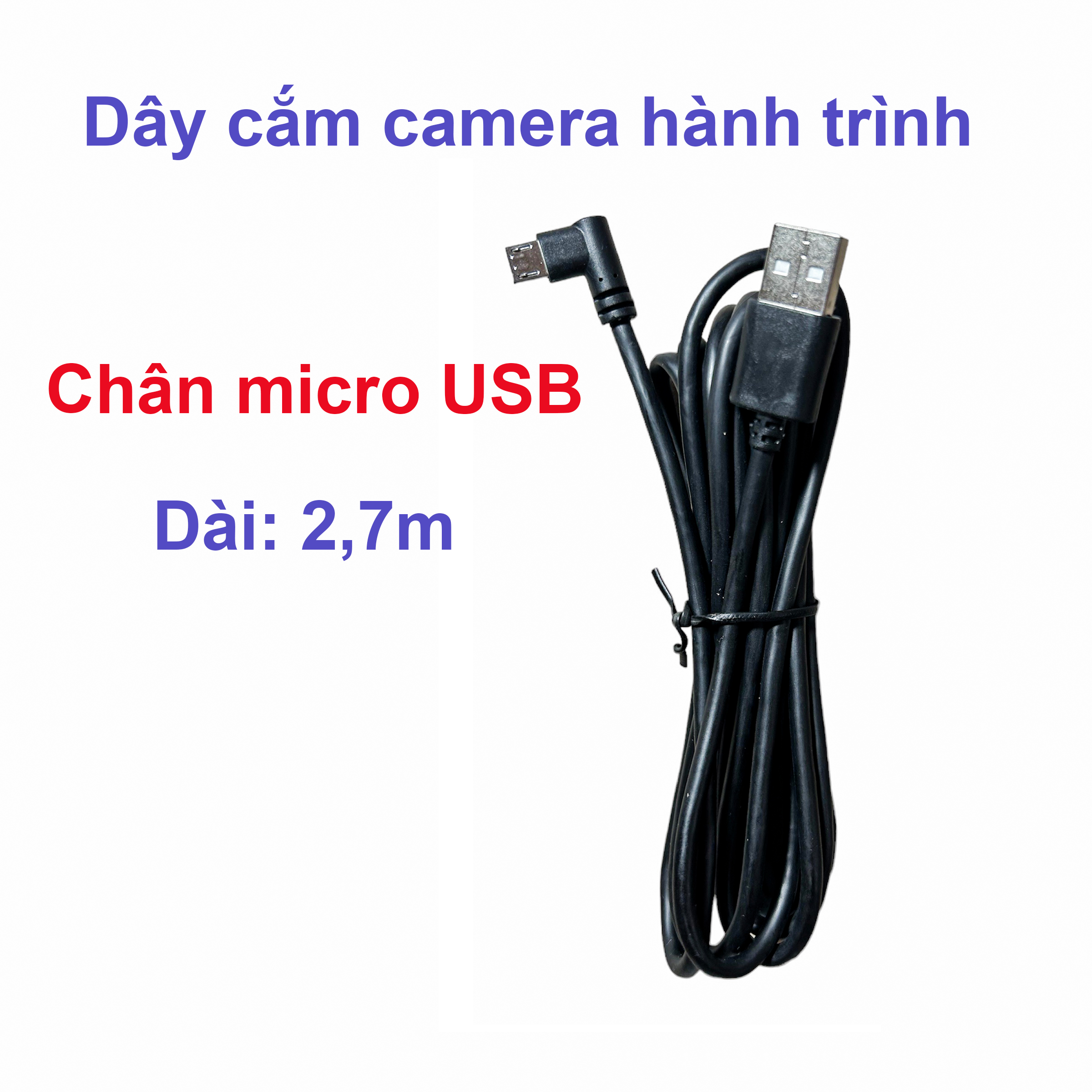 Dây cắm công micro USB camera hành trình ô tô dài 2,7m