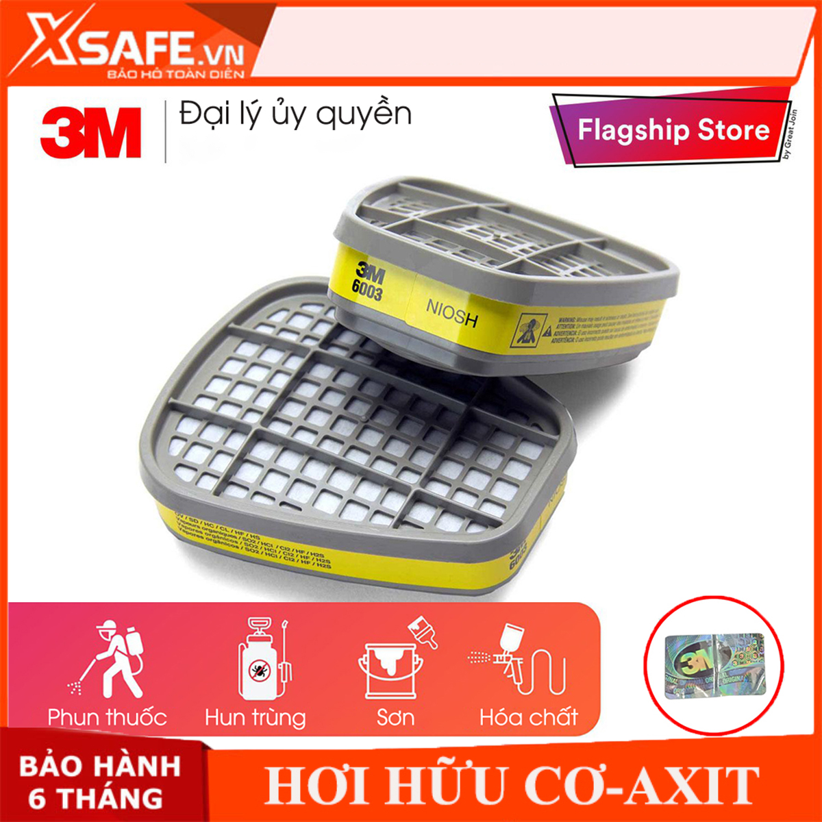 Phin lọc 3M 6003 Phin lọc hơi hữu cơ, vô cơ (thuốc sâu, hơi sơn, hóa chất) cho mặt nạ phòng độc 3M 6200 7502 6800