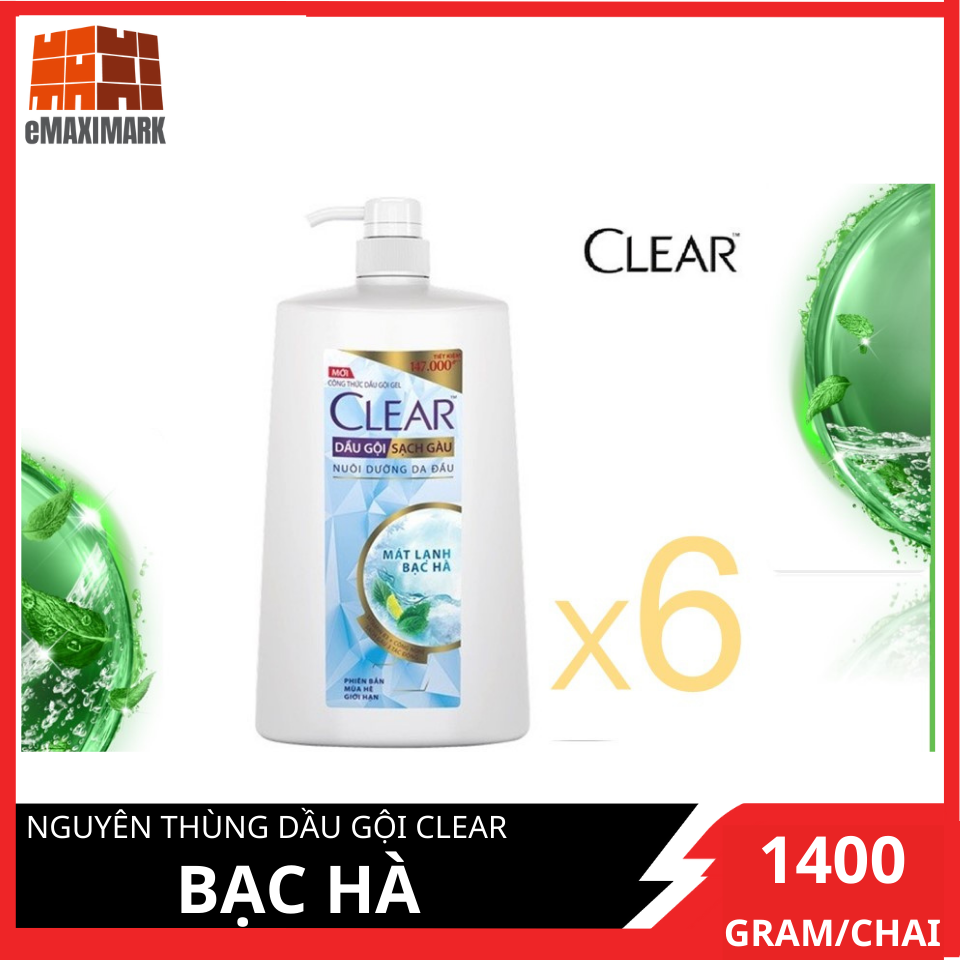 [Giá sỉ] Nguyên thùng Dầu gội Clear Bạc hà 1400gx6