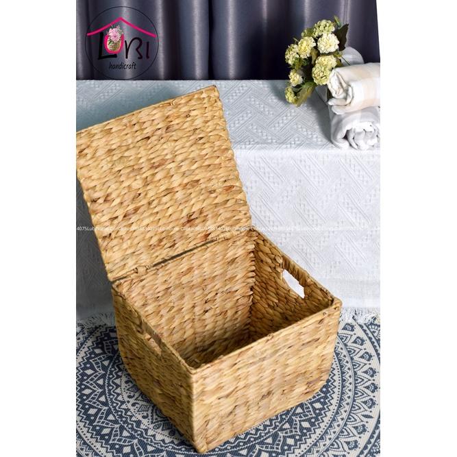 Lubihandicraft - Sọt đựng đồ đan lục bình bầu đáy có nắp đậy - tiện lợi