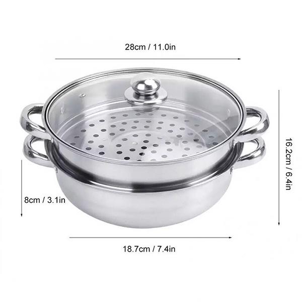 Bộ xửng hấp inox 28cm - nồi hấp đa năng 2 tầng cao cấp nắp kính