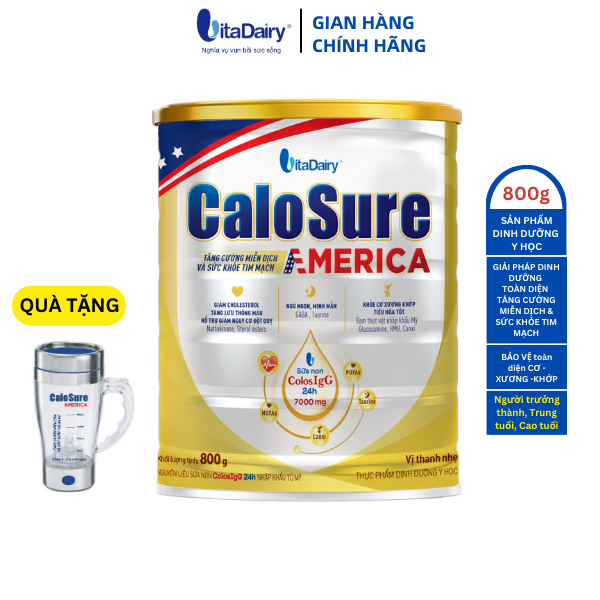 Sữa bột Calosure America 800g hỗ trợ tim mạch, phòng chống đột quỵ , bảo vệ cơ xương khớp vị thanh nhẹ - VitaDairy