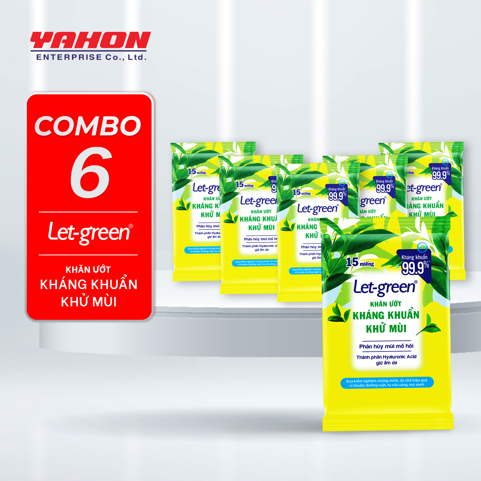 Combo 6 Gói Khăn Ướt Kháng Khuẩn Khử Mùi LET-GREEN, 15 Miếng/Gói