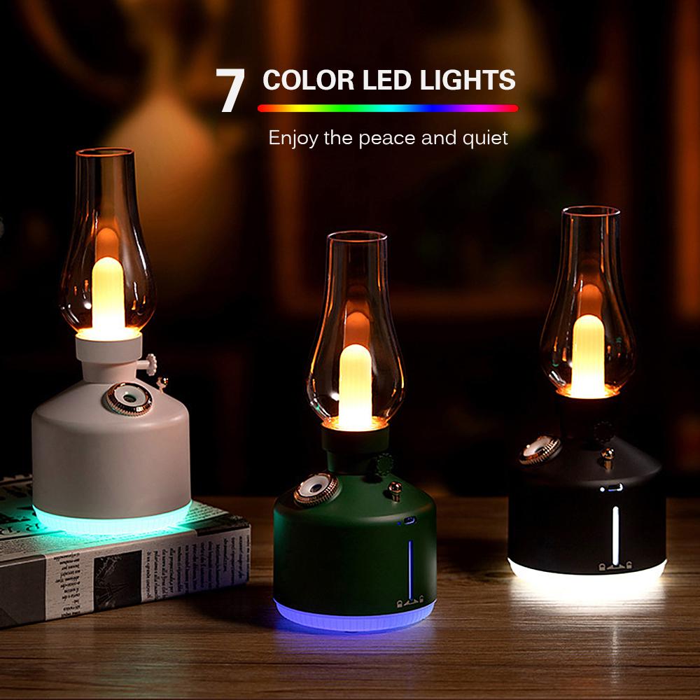 USB Rechargeable Misting Lantern Portable LED Retro Camping Light Flameless Tent Light with Air Humidifier for Home Out