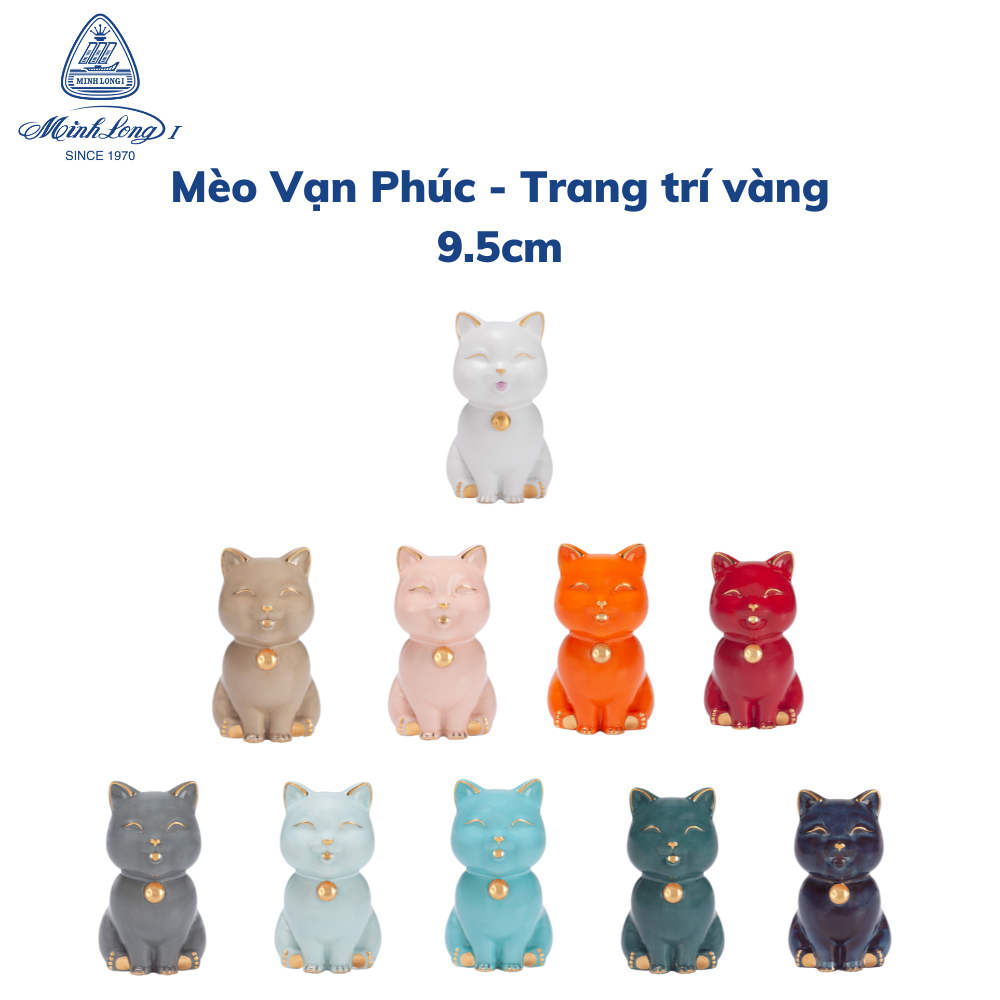 Mèo Vạn Phúc Trang Trí Vàng 9.5 cm - Gốm sứ Minh Long