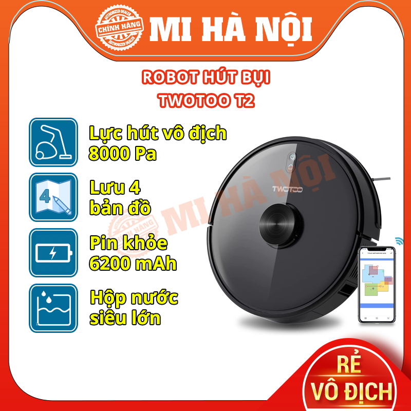 Robot hút bụi, lau nhà thông minh Xiaomi Twotoo T2 – Lực hút vô địch 8000Pa Hàng chính hãng