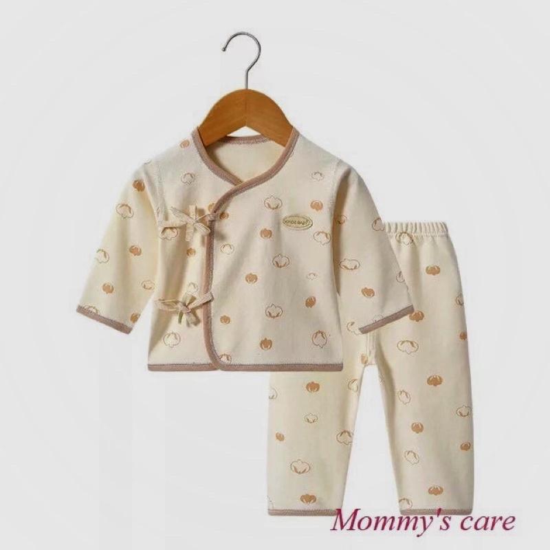 Bộ sơ sinh xuân thu 100% cotton hữu cơ tự nhiên không tẩy nhuộm hoá chất cao cấp